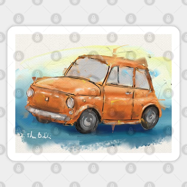 Classic Iconic Orange Fiat 500 Loose Painting Sticker by ibadishi